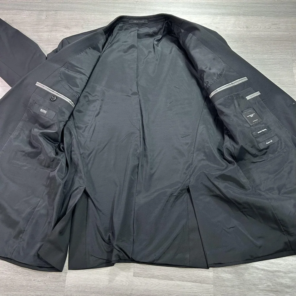 Hugo Boss Suit Jacket Mens 44R Black Wool Trabaldo Togna Super 120 2 Button